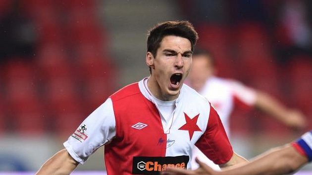 Robert Hrubý ze Slavie Praha oslavuje první gól během utkání 27. kola Gambrinus ligy proti Příbrami. Robert Hrubý ze Slavie Praha oslavuje první gól během utkání 27. kola Gambrinus ligy proti Příbrami.