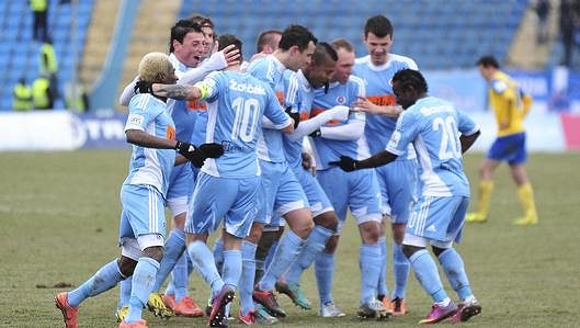 Radost fotbalistů bratislavského Slovanu. Radost fotbalistů bratislavského Slovanu.