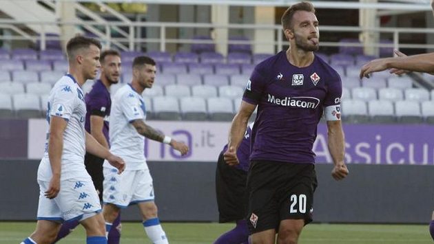 German Pezzella z Fiorentiny se raduje z vyrovnávací branky German Pezzella z Fiorentiny se raduje z vyrovnávací branky
