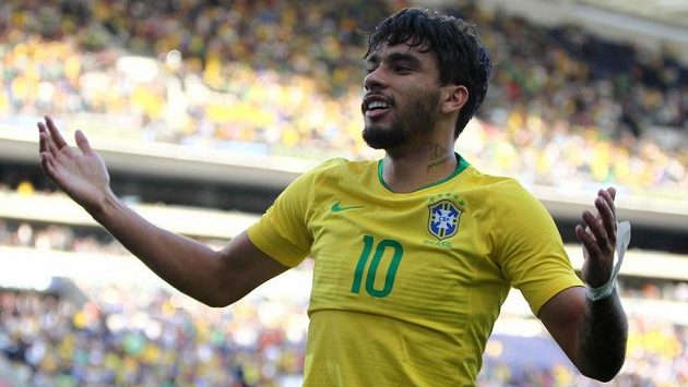 Brazilec Lucas Paquetá oslavuje gól proti Panamě. Brazilec Lucas Paquetá oslavuje gól proti Panamě.
