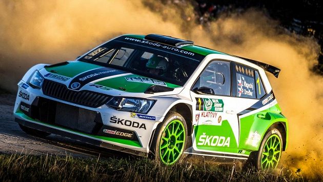 Jan Kopecký se Škodou Fabia R5 na trati Šumavské rallye 2015. Jan Kopecký se Škodou Fabia R5 na trati Šumavské rallye 2015.