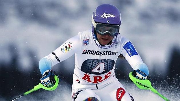 Šárka Strachová v prvním kole slalomu v Aare. Šárka Strachová v prvním kole slalomu v Aare.