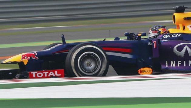 Red Bull driver Sebastian Vettel of Germany steers his car during qualifying at the Indian Formula One Grand Prix at the Buddh International Circuit in Noida, India, Saturday, Oct. 26, 2013. (AP Photo/Saurabh Das) Red Bull driver Sebastian Vettel of Germany steers his car during qualifying at the Indian Formula One Grand Prix at the Buddh International Circuit in Noida, India, Saturday, Oct. 26, 2013. (AP Photo/Saurabh Das)