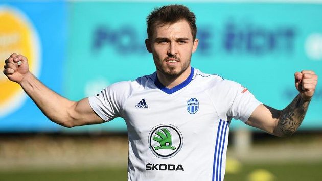 Tomáš Ladra z Mladé Boleslavi oslavuje gól Tomáš Ladra z Mladé Boleslavi oslavuje gól