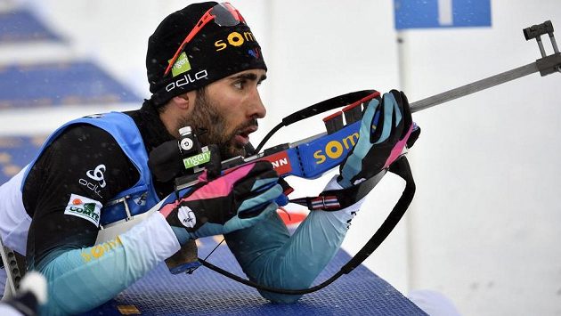 Martin Fourcade na střelnici během MS v Östersundu. Martin Fourcade na střelnici během MS v Östersundu.