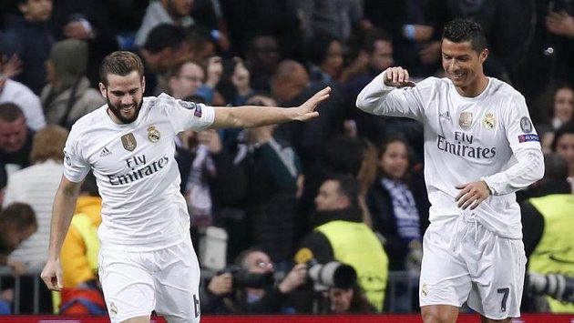 Nacho (vlevo) jásá po vedoucí brance Realu Madrid s Cristianem Ronaldem. Nacho (vlevo) jásá po vedoucí brance Realu Madrid s Cristianem Ronaldem.