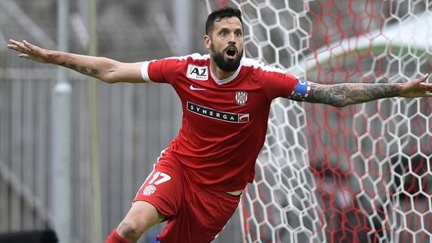 Lukáš Magera z Brna se raduje z gólu. Lukáš Magera z Brna se raduje z gólu.