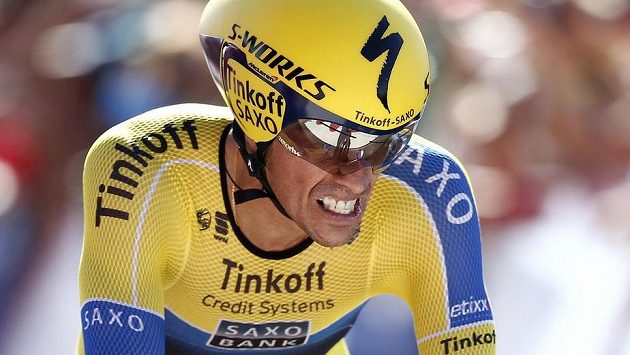 Alberto Contador na trati časovky během letošního ročníku Vuelty. Alberto Contador na trati časovky během letošního ročníku Vuelty.