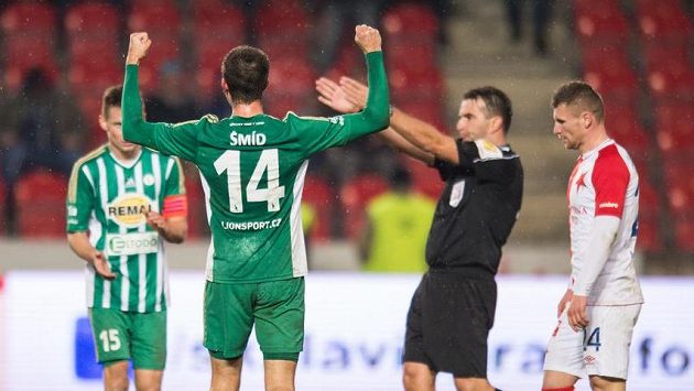 Michal Šmíd z Bohemians oslavuje remízu 1:1 se Slavií. Michal Šmíd z Bohemians oslavuje remízu 1:1 se Slavií.