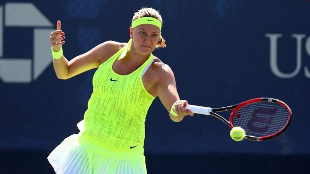 Petra Kvitová ve svém úvodním utkání na letošním US Open. Petra Kvitová ve svém úvodním utkání na letošním US Open.