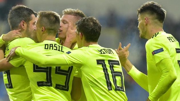Hráči Záhřebu se radují z prvního gólu, který dal Dani Olmo. Nakonec ale měla navrch Plzeň Hráči Záhřebu se radují z prvního gólu, který dal Dani Olmo. Nakonec ale měla navrch Plzeň