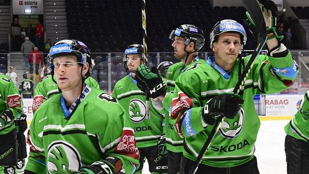 Hráči Mladé Boleslavi oslavují vyhrané utkání 14. kola hokejové extraligy Hráči Mladé Boleslavi oslavují vyhrané utkání 14. kola hokejové extraligy