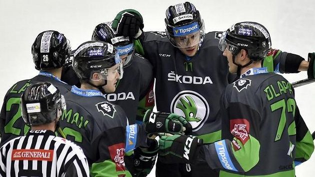 Radost hokejistů Mladé Boleslavi. Radost hokejistů Mladé Boleslavi.