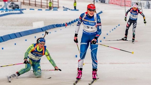Gabriela Koukalová po finiši štafety v Pchjongčchangu. Gabriela Koukalová po finiši štafety v Pchjongčchangu.