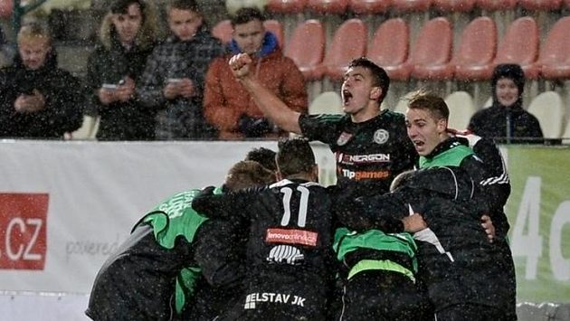 Hráči Příbrami se radují z vítězství nad CSKA Moskva. Hráči Příbrami se radují z vítězství nad CSKA Moskva.
