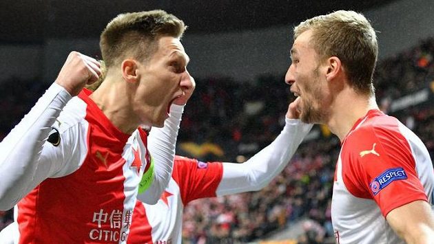 Tomáš Souček a Milan Škoda se radují z branky Tomáš Souček a Milan Škoda se radují z branky