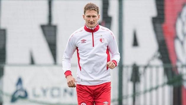 Útočník Slavie Milan Škoda během tréninku. Útočník Slavie Milan Škoda během tréninku.
