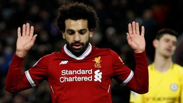 Mohamed Salah z Liverpoolu po svém gólu do sítě Chelsea. Mohamed Salah z Liverpoolu po svém gólu do sítě Chelsea.