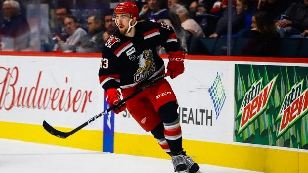 Filip Hronek v dresu Grand Rapids Griffins. Filip Hronek v dresu Grand Rapids Griffins.