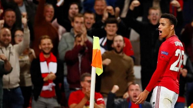 Mason Greenwood z Manchesteru United slaví svůj gól v zápasu Evropské ligy proti Astaně. Mason Greenwood z Manchesteru United slaví svůj gól v zápasu Evropské ligy proti Astaně.