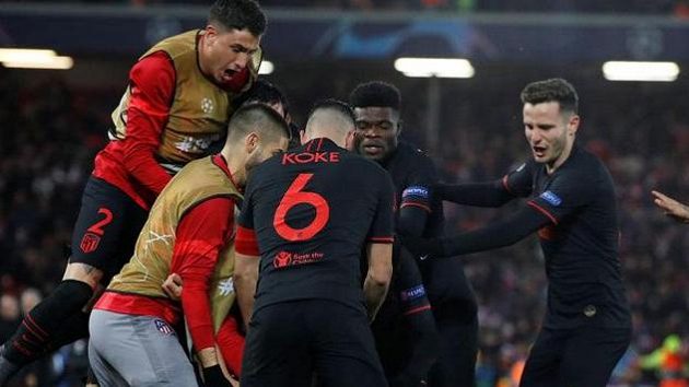 Obrovská radost fotbalistů Atlétika Madrid Obrovská radost fotbalistů Atlétika Madrid