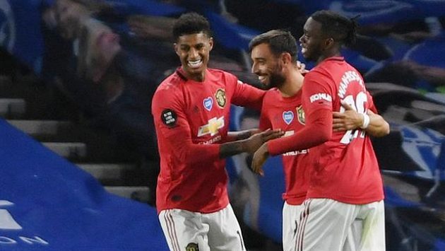 Fotbalisté Manchesteru United slaví branku v síti Brightonu Fotbalisté Manchesteru United slaví branku v síti Brightonu