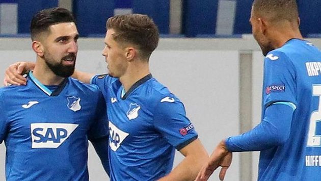 Fotbalisté Hoffenheimu slaví další branku do sítě Liberce Fotbalisté Hoffenheimu slaví další branku do sítě Liberce