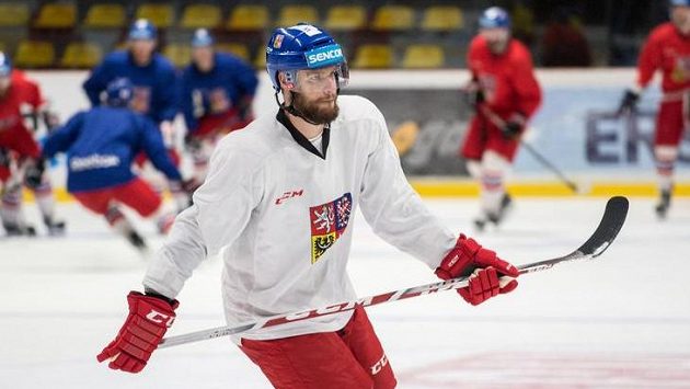 Obránce Michal Jordán během tréninku hokejové reprezentace ve Znojmě. Obránce Michal Jordán během tréninku hokejové reprezentace ve Znojmě.