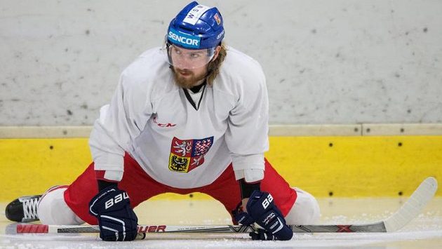 Útočník Lukáš Kašparna tréninku české hokejové reprezentace. Útočník Lukáš Kašparna tréninku české hokejové reprezentace.