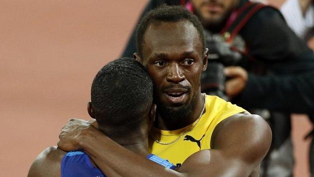 Bronzový Usain Bolt (vpravo) a zlatý Justin Gatlin. Bronzový Usain Bolt (vpravo) a zlatý Justin Gatlin.
