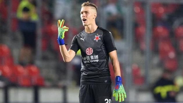 Brankář Slavie Praha Jakub Markovič při svém ligovém debutu. Brankář Slavie Praha Jakub Markovič při svém ligovém debutu.