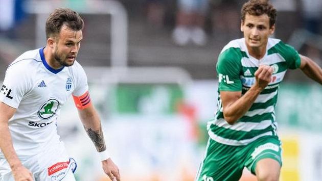 Lukáš Budínský z Mladé Boleslavi a Lukáš Hůlka z Bohemians Lukáš Budínský z Mladé Boleslavi a Lukáš Hůlka z Bohemians