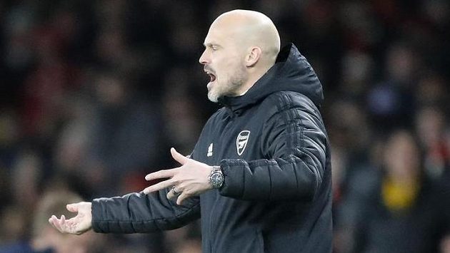 Kouč Arsenalu Fredrik Ljungberg při utkání s Brightonem. Kouč Arsenalu Fredrik Ljungberg při utkání s Brightonem.