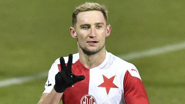 Jan Kuchta ze Slavie se raduje z gólu. Jan Kuchta ze Slavie se raduje z gólu.