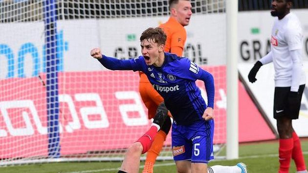 Kryštof Daněk z Olomouce se raduje z gólu. Kryštof Daněk z Olomouce se raduje z gólu.