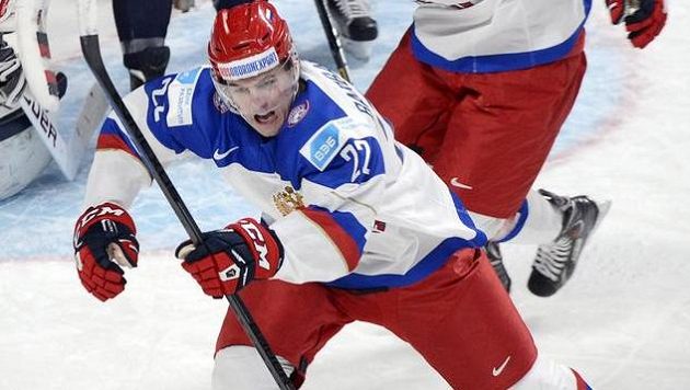 Ruský hokejista Ivan Barbašjov se raduje z gólu v play off MS hráčů do 20 let proti USA. Ruský hokejista Ivan Barbašjov se raduje z gólu v play off MS hráčů do 20 let proti USA.