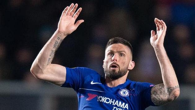 Olivier Giroud z Chelsea při utkání se Slavií. Olivier Giroud z Chelsea při utkání se Slavií.